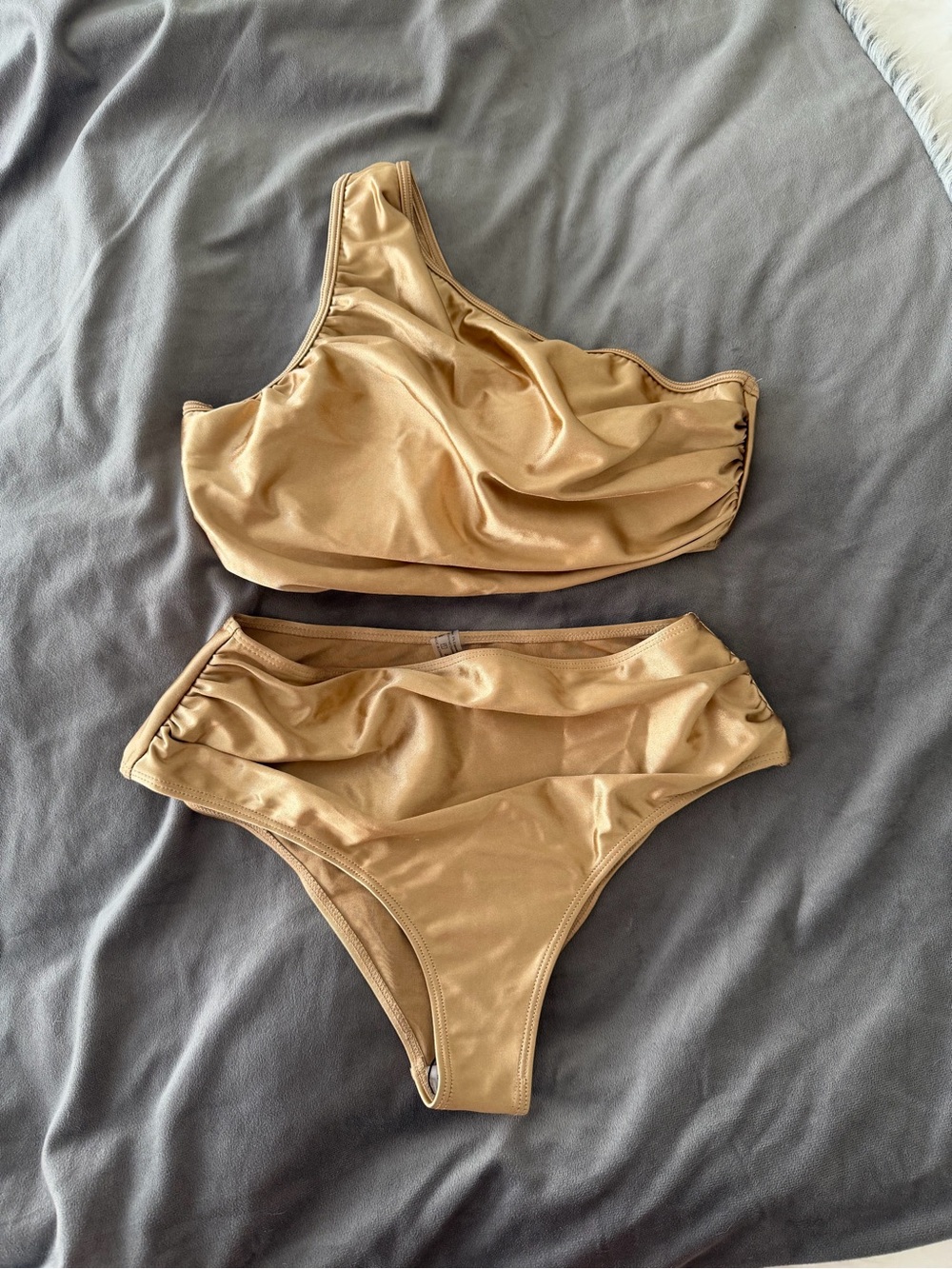 One-Shoulder Gold High-Waist Bikini Set